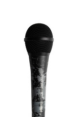 Old black microphone with grunge grip isolated