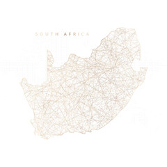 Low poly map of South Africa. Gold polygonal wireframe. Glittering vector with gold particles on white background. Vector illustration eps 10.