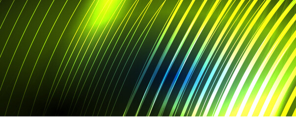 Shiny neon waves, dynamic electric motion, energy or speed concept. Vector illustration for wallpaper, banner, background, leaflet, catalog, cover, flyer