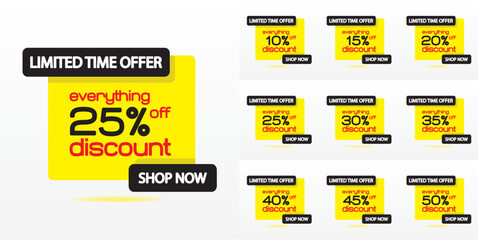Yellow Limited Time Offer Special Offer, Coupons, and Off Discount Set Vector Illustration