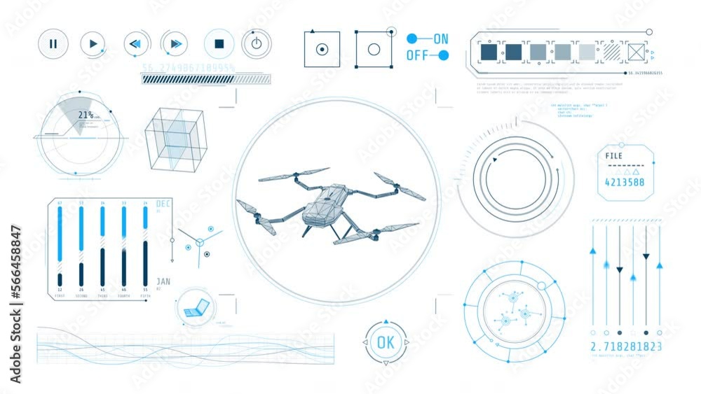 Poster dynamic animation on the theme of drone technology.