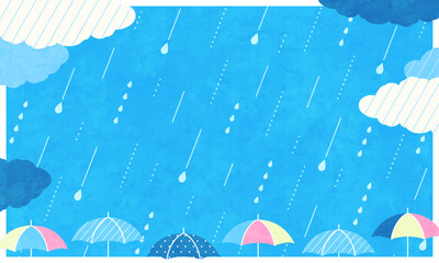 雨と傘のポップなベクターイラスト背景