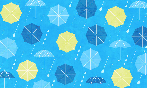雨と傘のポップなパターンのベクターイラスト背景