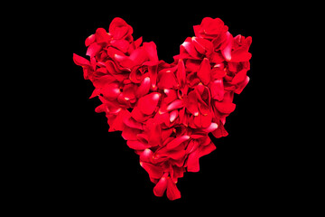 Isolated heart of red rose petals