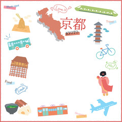 日本の京都府のグルメ観光のアイコンセット