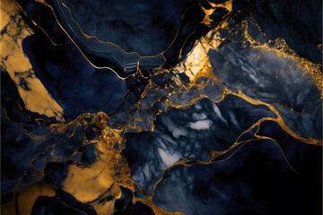 Obraz premium Plain navy blue and gold smooth marble background made with Generative AI technology