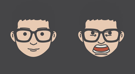 face icon set, face icon with different expression, flat cartoon style illustration