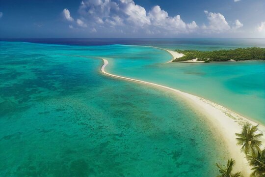 Aerial Drone View Of Beautiful Caribbean Tropical Island Cayo Levantado Beach With Palms And Boat. Bacardi Island, Dominican Republic. Vacation Background. Generative AI