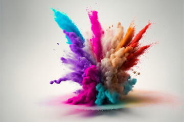 Obraz na płótnie Canvas Multicolored powder splatted on white background, Freeze motion color powder exploding, Digital Art