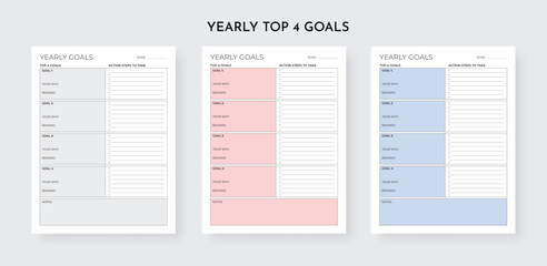 Yearly Top 4 Gole Planner, Top Priorities Planner,
Annual Goal Tracker