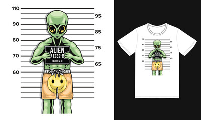 Bad alien illustration with tshirt design premium vector