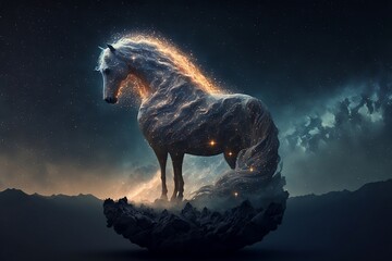 A colorful horse made of stars in the cloud, AI Generative