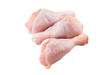 Raw chicken legs isolated on white background with clipping path. chicken drumstick close-up