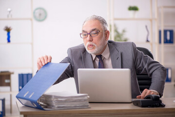 Old male employee working in the office