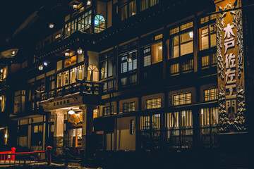 山形 銀山温泉の夜 雪景色  -Winter snow in Yamagata Ginzan hot spring  -