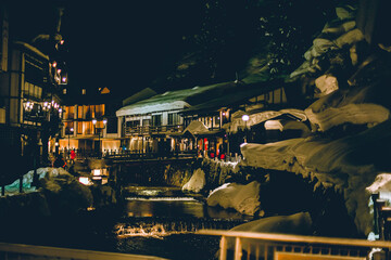 山形 銀山温泉の夜 雪景色  -Winter snow in Yamagata Ginzan hot spring  -