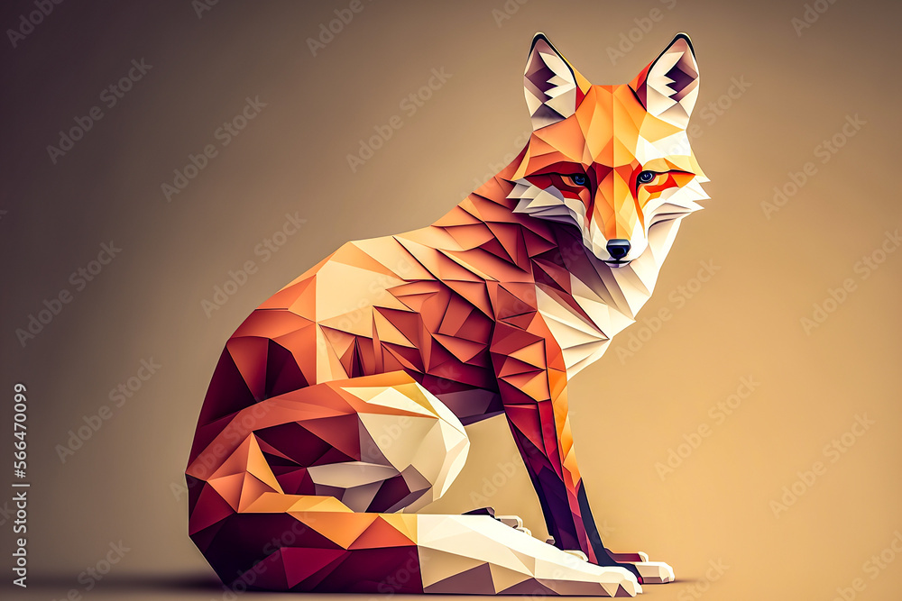 Wall mural fox, polygonal graphics, generative ai