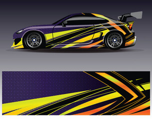 Obraz premium Car wrap design vector. Graphic abstract stripe racing background kit designs for wrap vehicle race car rally adventure and livery
