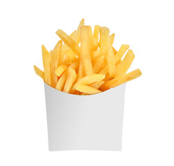 French fries in a white paper box isolated on transparent background. PNG - obrazy, fototapety, plakaty