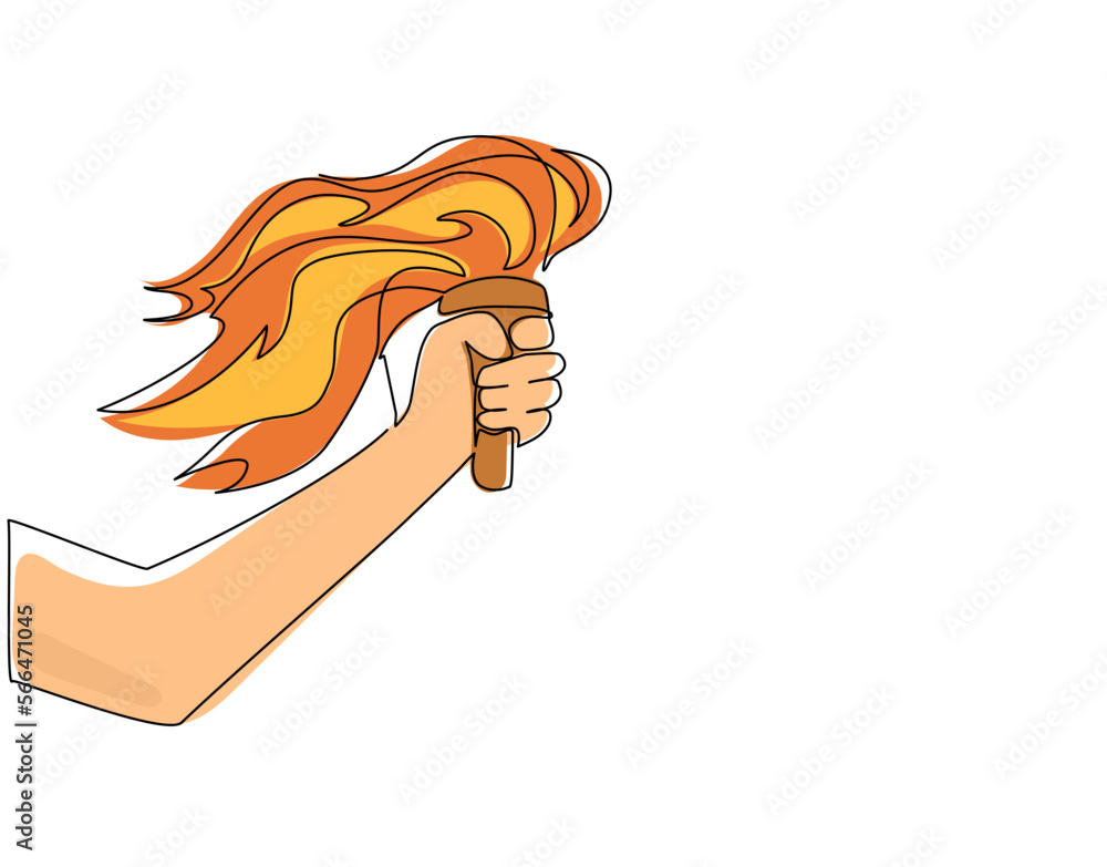 Poster single continuous line drawing torch in hand. torch flat icon isolated on white background. peaceful