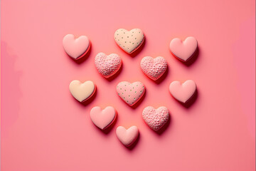 Pink, red, and white hearts on pink background, Valentines Day