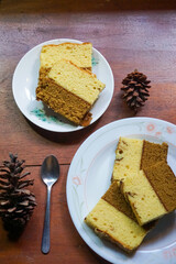 Stock photo of soft and sweet cake and some drinks