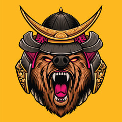 Bear Samurai Japanese Vector Illustration