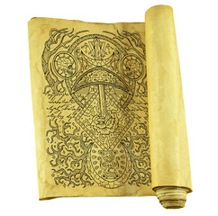 Old book page with hand drawn mystic illustration and symbols for witch magic spell against paper background. Gothic, occult and esoteric concept with copy space. 