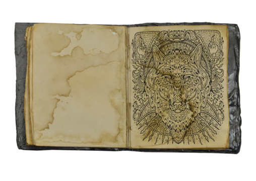 Old book page with hand drawn mystic illustration and symbols for witch magic spell against paper background. Gothic, occult and esoteric concept with copy space. 