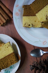 Stock photo of soft and sweet cake and some drinks