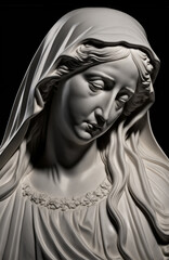 Marble bust of a Mary, the mother of Jesus, illustration created with Generative AI technology