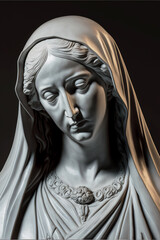 Marble bust of a Mary, the mother of Jesus, illustration created with Generative AI technology