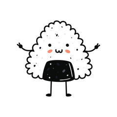 Kawaii sushi mascot in cartoon style. Cute onigiri with salmon for menu