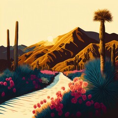 palm springs california desert boho art, AI assisted finalized in Photoshop by me