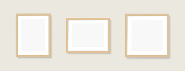 Square portrait wooden frame mockup set. Aesthetic, modern, minimal poster frame vector Illustration
