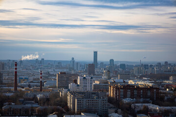 View of the city from the top, the forest of multi-storey buildings.