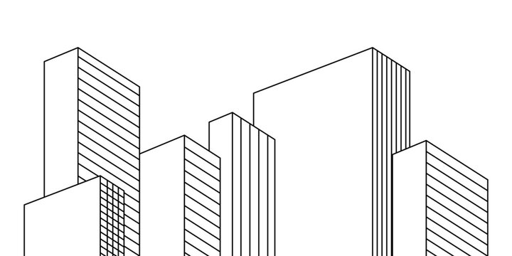 Architectural background. Tall buildings line art banner for website header template. Modern horizontal background. Abstract wallpaper. Vector EPS 10