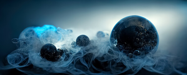 magic balls in white smoke. Generative AI Art