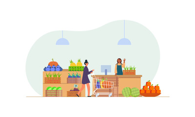 Fototapeta na wymiar Retail industry, people shopping in store illustration