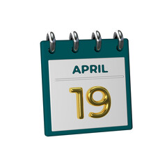 Monthly Calendar 19 April 3D render