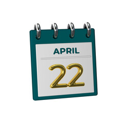 Monthly Calendar 22 April 3D render