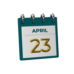 Monthly Calendar 23 April 3D render