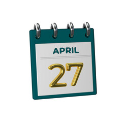 Monthly Calendar 27 April 3D render