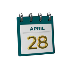 Monthly Calendar 28 April 3D render