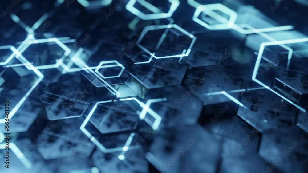 Poster futuristic hexagon background. 3d render. abstract blue hexagonal pattern. random motion. seamless l