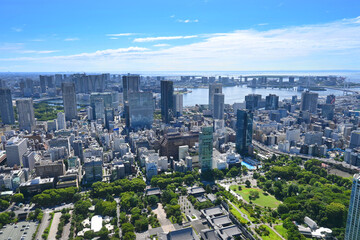 Fototapeta na wymiar 夏の朝に東京タワーデッキから有明方面を望む