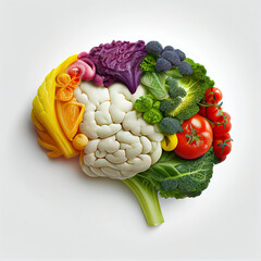 Illustration of the human brain often eats vegetables Generative AI technology,