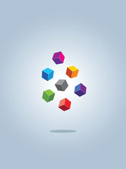 color 3d vector cube. team building concept isolated on gray background.