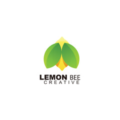 lemon fruit with bee logo design illustration template