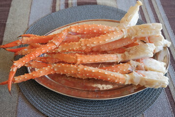 crab legs. boiled king crab legs.